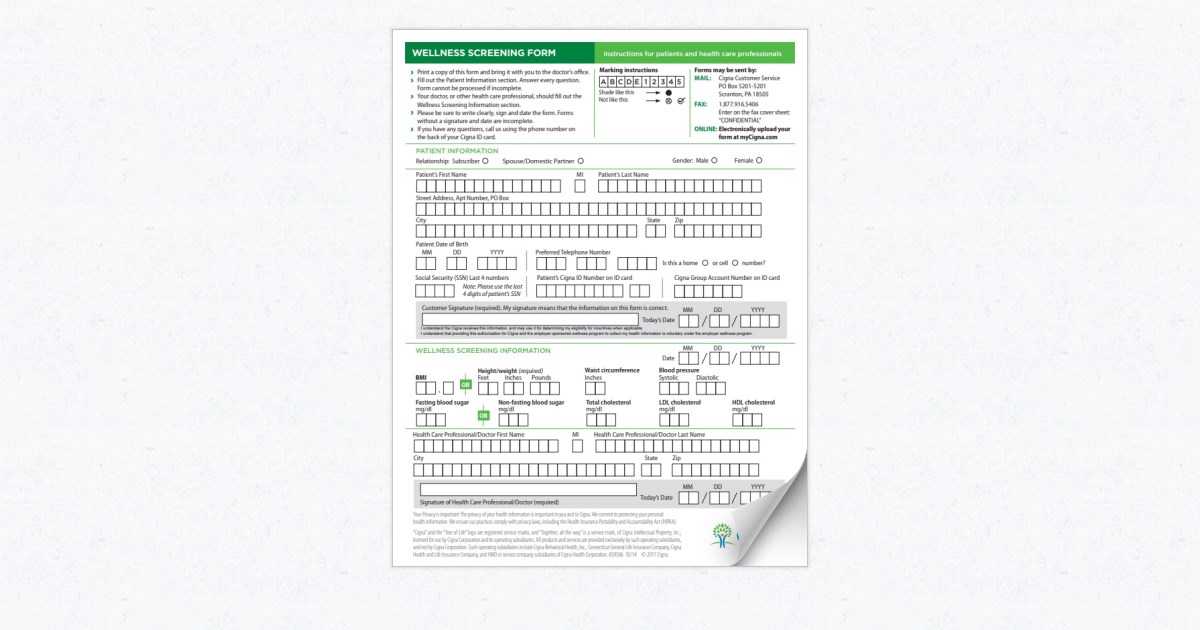 Cigna Wellness Screening Form