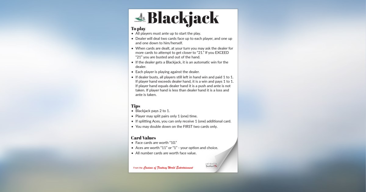 Partnership Dinner & Casino Night Rules of Play