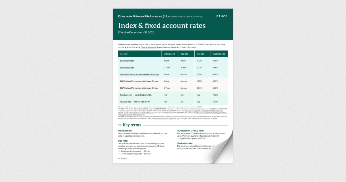 Ethos IUL Rate Sheet Page 2
