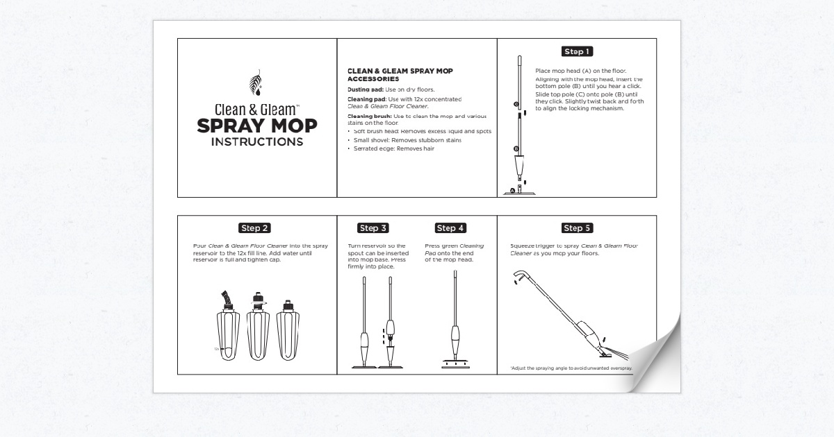 Clean & Gleam Spray Mop Instructions EN LT RU