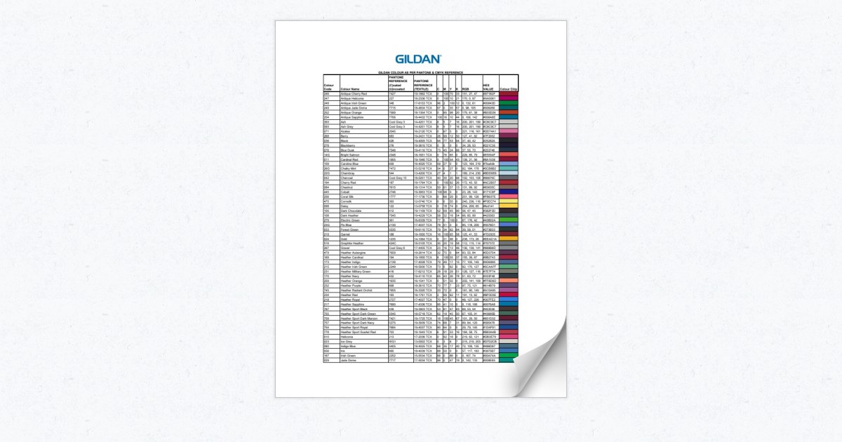 Gildan color chart 2025 rgb