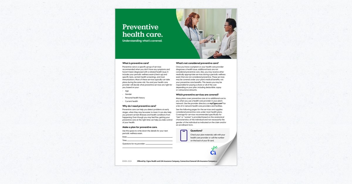 Cigna Preventive Healthcare Exams and Screenings Flyer