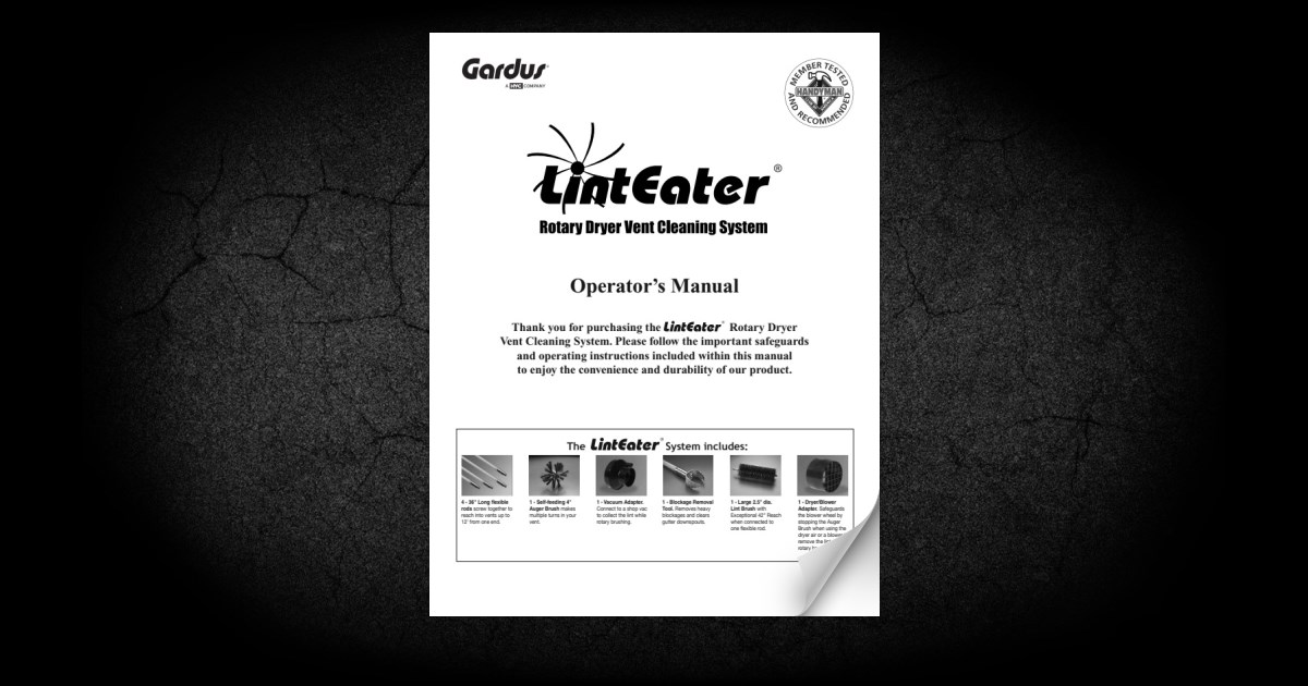 Gardus LintEater Jr. Dryer Vent Cleaning System, 6 in. x 3 in. x