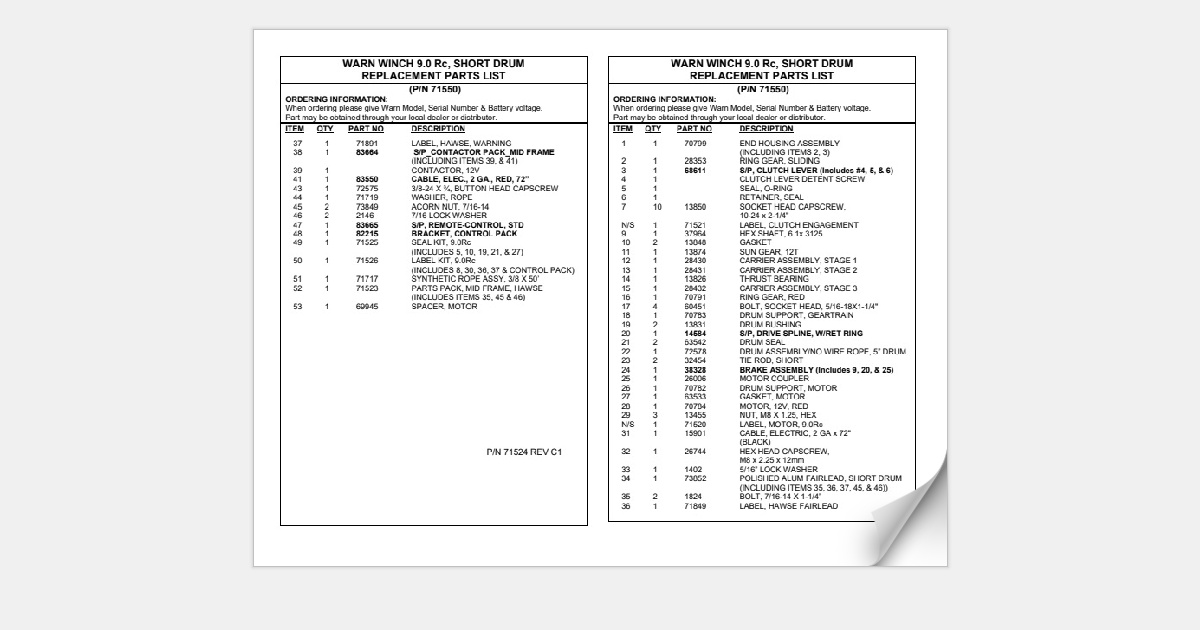 9.0Rc - Replacement Parts List - 71524.C1