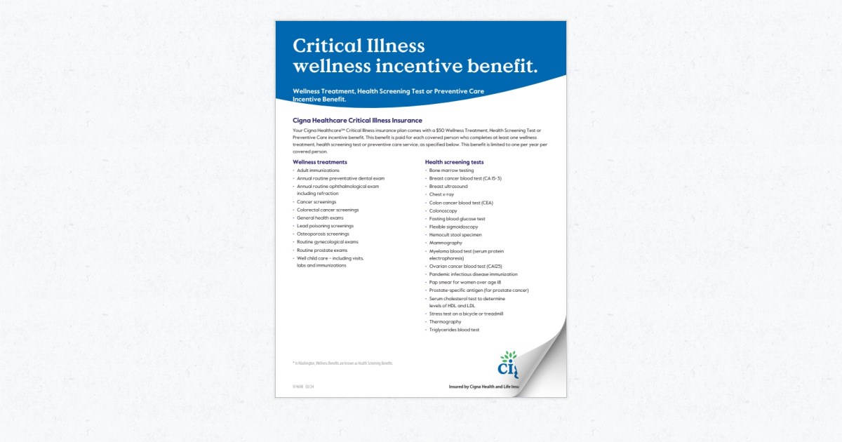 2024 Wellness Incentive Benefit for Cigna Critical Illness