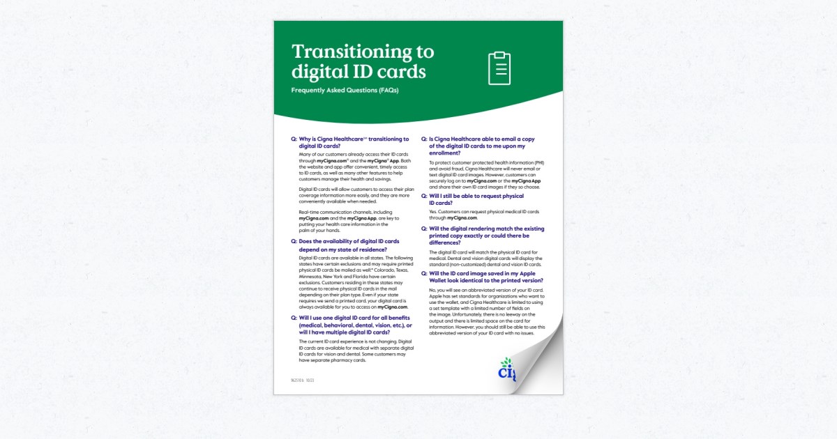 Cigna FAQ FlyerTransitioning to Digital ID Cards