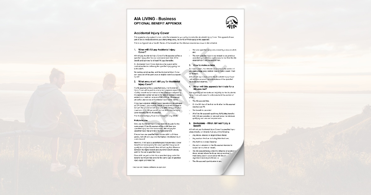 CLOSED - AIA Living Business AIC Policy Wording