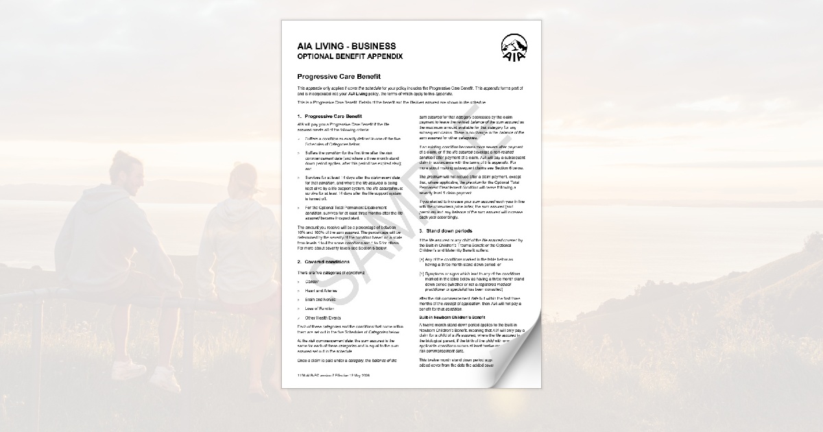 AIA Living Business Progressive Care Policy Wording