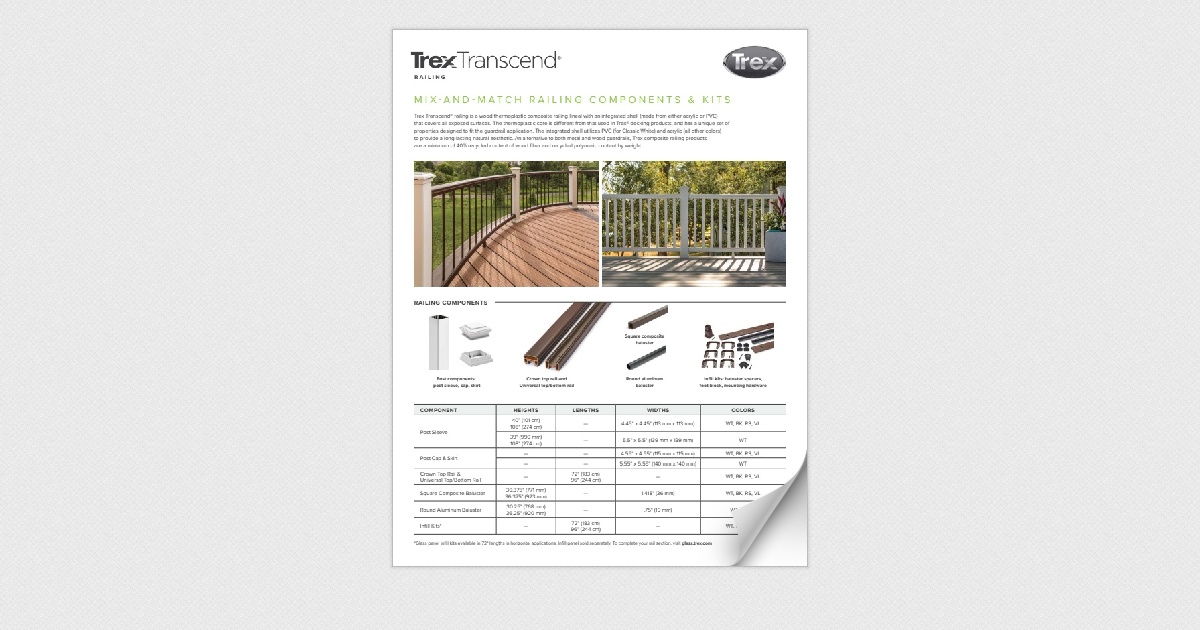 Trex Transcend Railing Cut Sheet