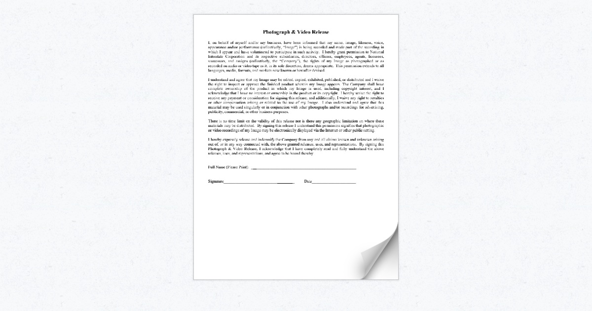 Photograph & Video Release Form